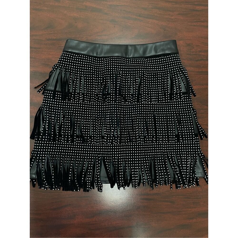 Sincerely Jules Black Studded Fringe Skirt Size Small